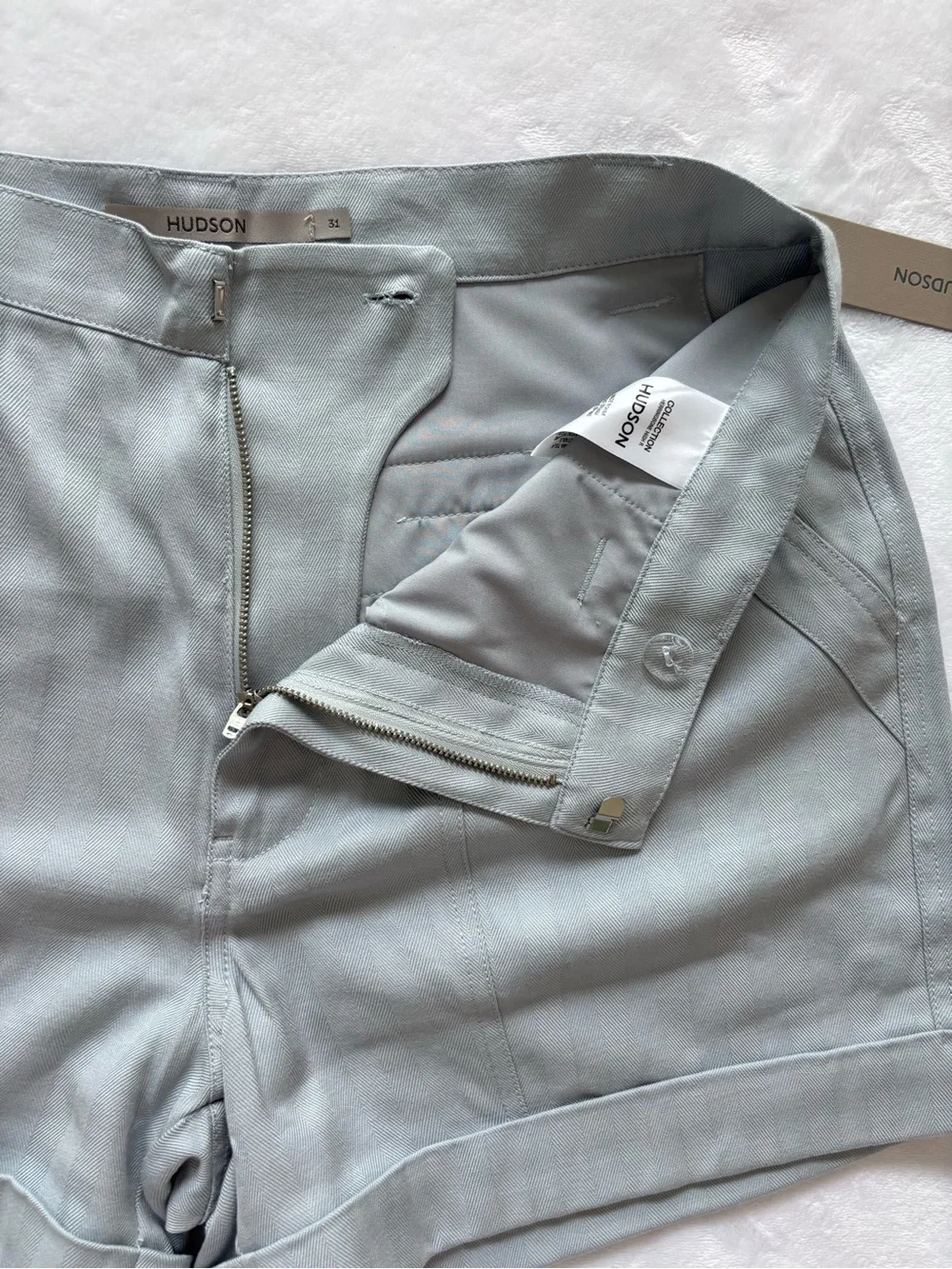 HUDSON Cuffed High Rise Light Blue Herringbone Trouser Shorts--NWT--31